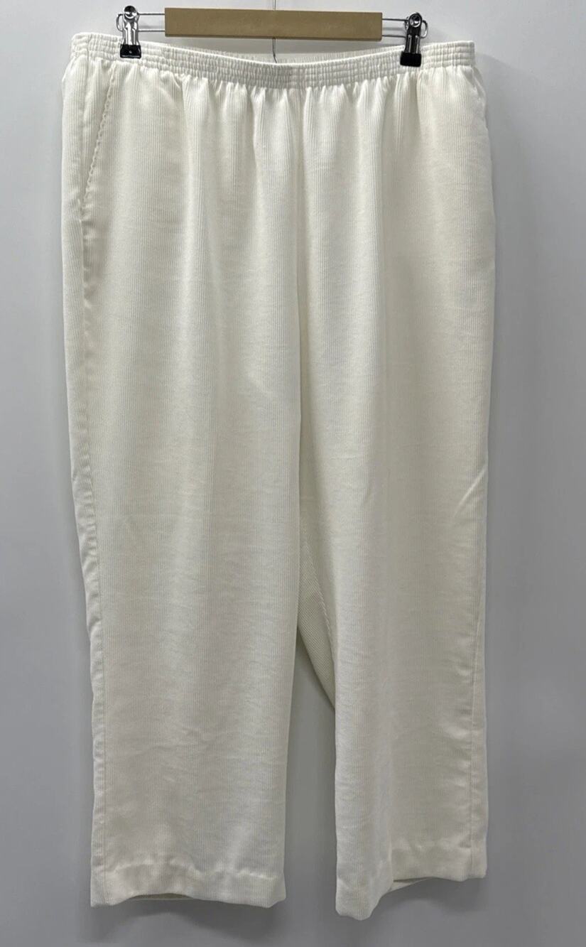 Alfred Dunner 20W Ivory Corduroy Pants Elastic Waist Pull On Straight Leg